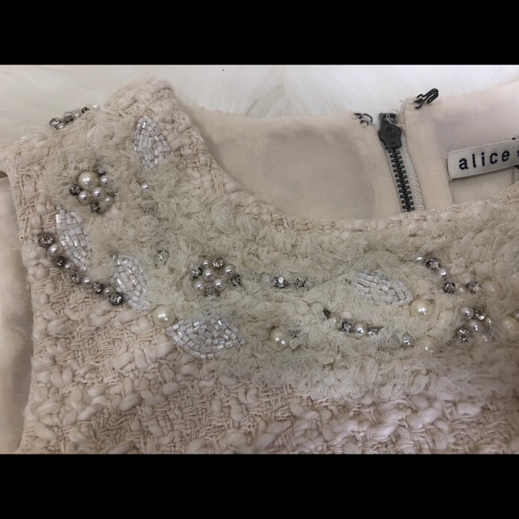 Alice + Olivia Haven Embellished ivory Tweed Dress - Picture 6 of 8